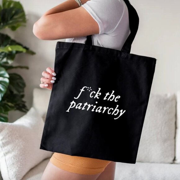 The Wild Clover Handbags - F*CK THE PATRIARCHY BLACK TOTE BAG